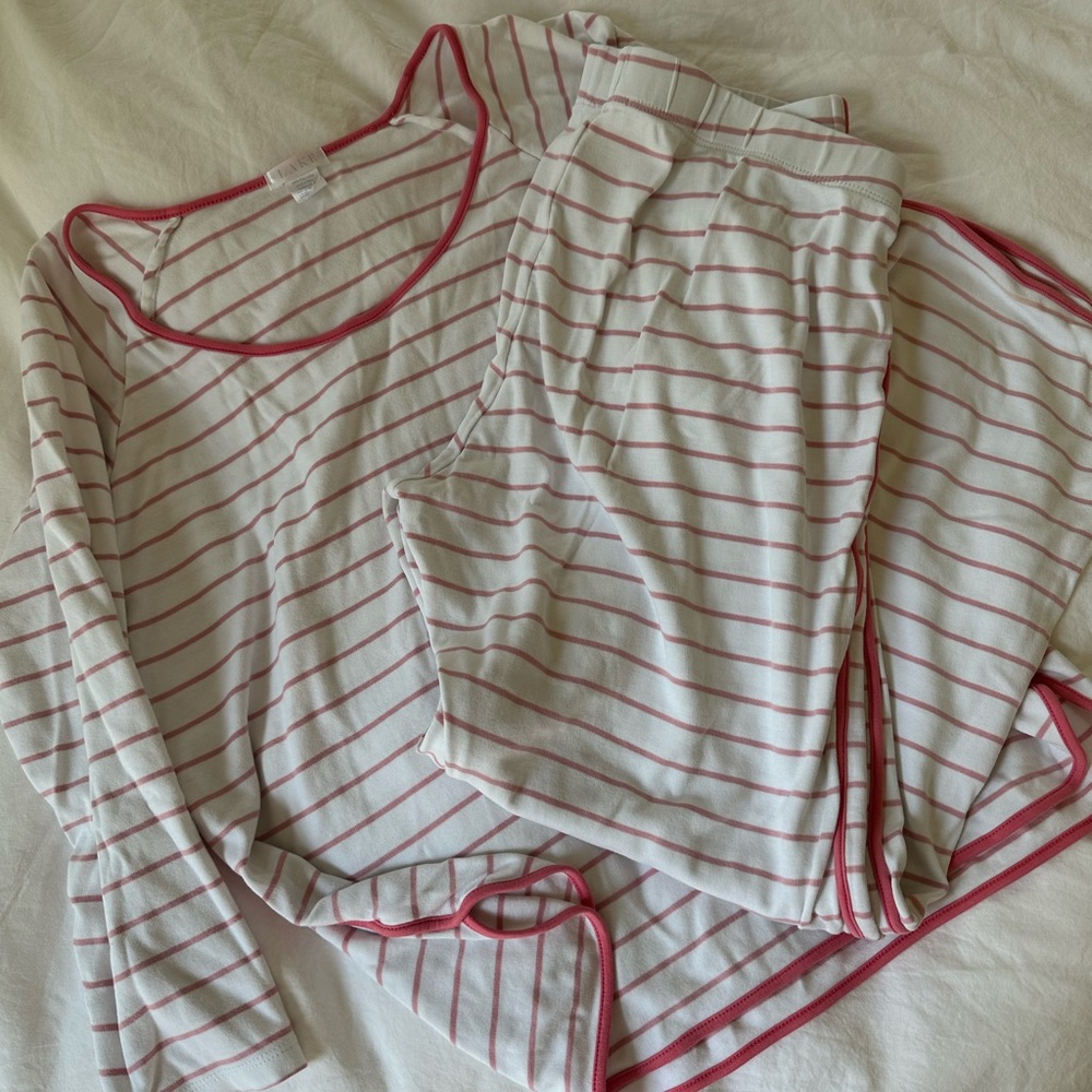 Lake Pajamas Pima Long-Sleeve Set Pink and White
